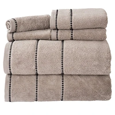 Afbeelding van Lavish Home Luxe katoenen handdoekenset sneldrogend, Zero Twist en zachte 6 delige set met 2 badhanddoeken, handdoeken washandjes (taupe/zwart), 30 x cm