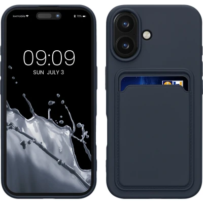 Afbeelding van kwmobile telefoonhoesje geschikt voor Apple iPhone 16 Hoesje met pasjeshouder TPU case in donkerblauw