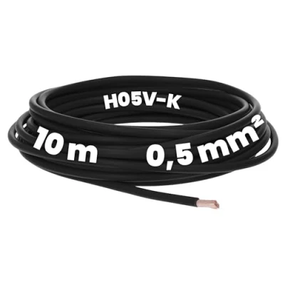 Afbeelding van Kalitec 10 meter H05V K 0,5 mm² zwart I kabel als bedradingskabel flexibele aderleiding PVC, enkele ader strengen schakeldraad