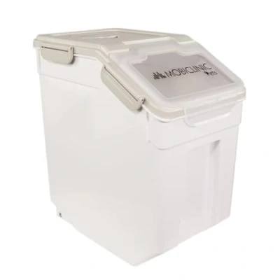 Afbeelding van Mobiclinic FeedPet Voercontainer Wit 8kg 20 liter Voedselcontainer Hermetische sluiting Met wielen Inclusief schep en maatschepje