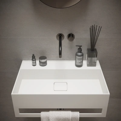 Afbeelding van Fontein Ideavit Solidbliss 60x40x20 cm Solid Surface Handdoek Ophang Mogelijkheid Mat Wit