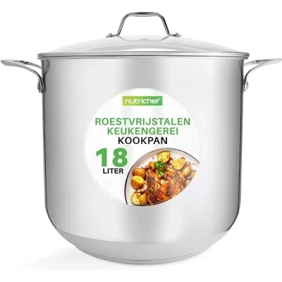 Afbeelding van NutriChef Kookpot 18L Soeppan Roestvrijstalen Inductie Kookpan Stoofpot met Doorzichtig Deksel Vaatwasmachinebestendig
