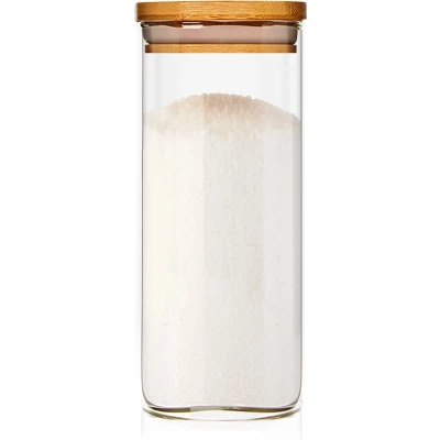Afbeelding van Vierkante pot met bamboe deksel luchtdicht siliconen ring 6 x 15 cm 300 ml