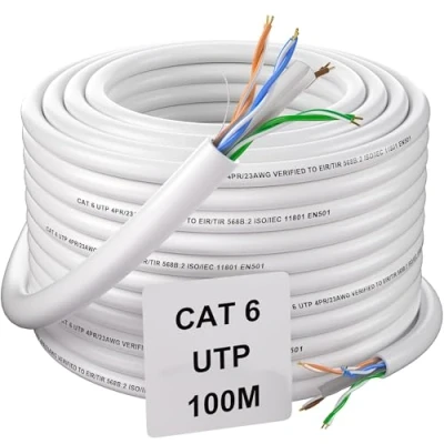Afbeelding van Soibke 100m Ethernet Kabel Cat 6 Internet 100 Meters Outdoor Netwerkkabel Bulk Hoge Snelheid Gigabit LAN UTP 23AWG Installatiekabel Witte Patchkabel