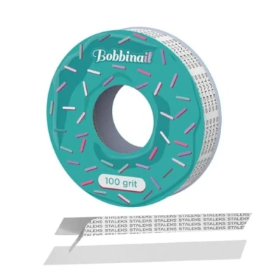 Afbeelding van STALEKS Pro Bobbinail Wegwerpvijl, wit, zelfklevend, op rol, voor donut vijldispenser, 6 m, korrel 100