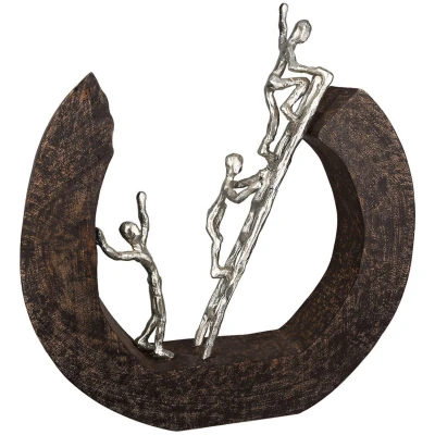 Afbeelding van Gilde Sculptuur &#039;Up&#039;, mangohout, gepolijst aluminium, H32cm
