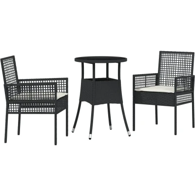 Afbeelding van vidaXL 3 Delige Tuin Eettafel Set Zwart Poly Rattan