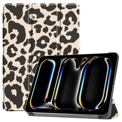 Afbeelding van iPad Pro 13 (2024) M4 Hoes: iMoshion Design Trifold Bookcase Leopard Kunstleder Tablet Hoezen