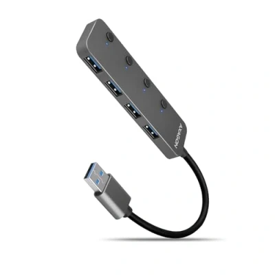 Afbeelding van AXAGON HUE MSA 4x USB3.2 Gen 1 SWITCH hub, metal, micro USB power IN, 20cm A cable *USBAM *USBAF *MUSBBF