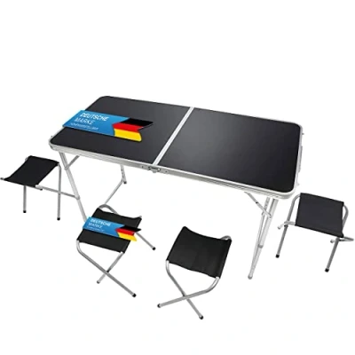 Afbeelding van multifunctionele opklapbare campingtafel tafel markttafel in hoogte verstelbaar behang bijzettafel voor camping (Campingset met 4 stoelen Zwart)