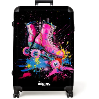 Afbeelding van NoBoringSuitcases.com® Koffer groot Reiskoffer lichtgewicht Roze rolschaatsen met verf Rolkoffer 4 wielen Grote trolley XL 98 liter bagage