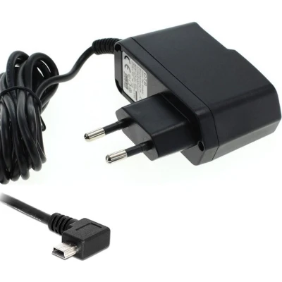 Afbeelding van USB Mini B thuislader met vaste kabel en haakse connector (naar links) 1A / zwart 1,2 meter