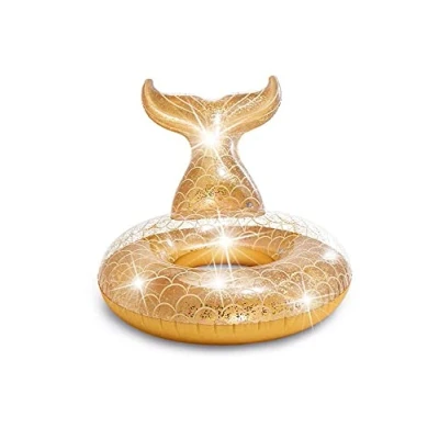 Afbeelding van Intex Zwemband Zeemeermin Glitter 147 x 79 cm Goud Vinyl Voor Kinderen vanaf 9 Jaar Opblaasbaar Zwembadspeelgoed Zwembad Accessoires