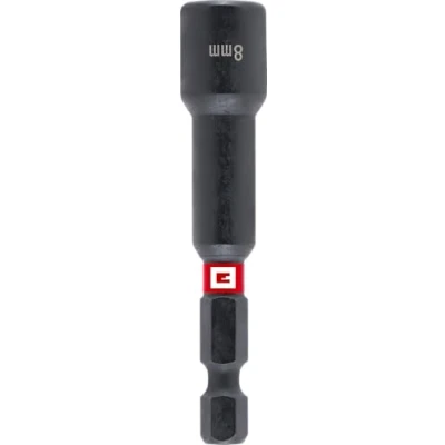 Afbeelding van Einhell Magnetische impact zeskantige dopsleutel met 1/4 inch E 6,3 schacht, 8 mm, chroom vanadium, torsiezone, permanente magneet, rode gekleurde ring