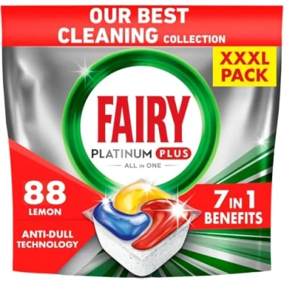 Afbeelding van Fairy Platinum Plus All in One Vaatwassertabletten, 88 stuks, citroengeur, geschikt voor glans en antikalkvorming