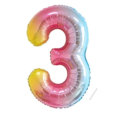 Afbeelding van Partyhausy Verjaardaggetallen ballon 3 jaar folieballon XXL regenboog kleurverloop enorme in 40 101cm verjaardagsdecoratie cijfer decoratie voor verjaardag vliegt met helium