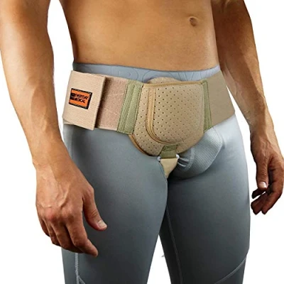 Afbeelding van Everyday Medical Breukriem voor mannen en vrouwen, breukband, liesbreuk, bandage, links rechts draagbaar, flexibel instelbare beige, S/M (86 112 cm heupomvang)
