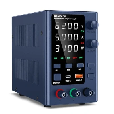 Afbeelding van NANKADF Laboratoriumvoeding, 0 60 V/0 5 A DC geregelde voeding met gegevensopslag, variabele schakelende voeding, zeer nauwkeurige led display, laboratoriumvoeding V/3,6 USB poort