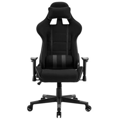 Afbeelding van WOLTU Gaming stoel, stof voor de zomer, ademende bureaustoel, gamingstoel, 150 kg belastbaar, draaistoel, met hoofdsteun, lendenkussen, armleuningen verstelbaar, kantelfunctie, mesh weefsel, grijs,