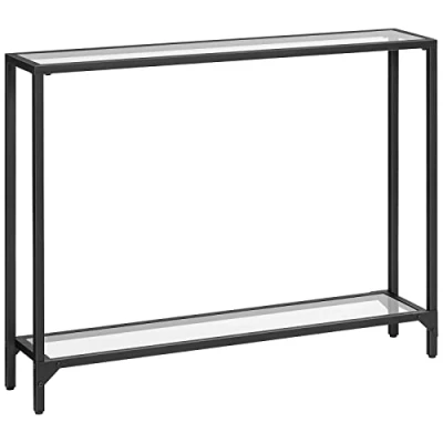 Afbeelding van HOOBRO Consoletafel, entreetafel, 100 cm, banktafel met gehard glas, dressoir van tentoonstellingstafel, woonkamer, ingang, hal, zwart, klassiek en transparant, EBK04XG01
