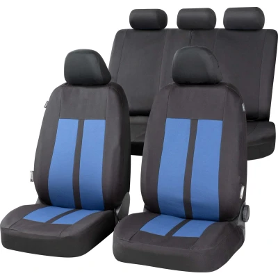 Afbeelding van Autostoelhoes Elphin complete set, universele autostoelhoezen blauw zwart, stoelhoezen polyester
