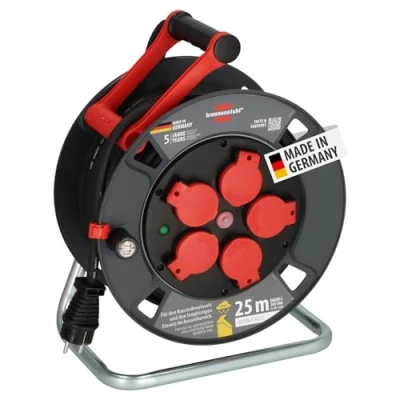 Afbeelding van Brennenstuhl Professional kabelhaspel 300 KU 2200 (25m kabel in zwart, gemaakt van speciale kunststof, voor gebruik op bouwplaatsen en permanent buitengebruik, Made Germany)