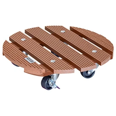 Afbeelding van WAGNER Plantentrolley WPC Ø 29 x 7,5 cm I Bloementrolley voor binnen + buiten Containertrolley van FSC® hout kunststof composiet, terracotta 2 remmen Draagvermogen 100 kg 20053501