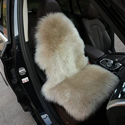 Afbeelding van Dikke Echte Schapenvacht Autostoelhoes Schapenhuid Autostoelhoezen Voor Auto Suv Vrachtauto Voorstoelen, Universele Pasvorm (Één Stuk) (Color : Light bean paste)