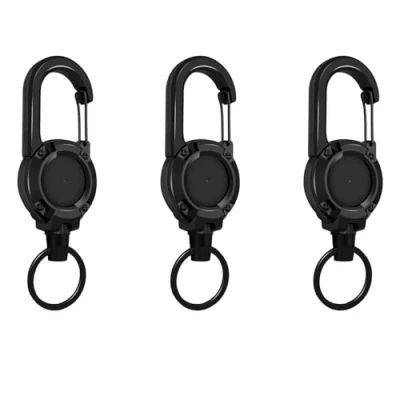 Afbeelding van Sleutelhanger, uittrekbaar, 3 stuks, uittrekbaar met 60 cm stalen kabel, ID kaart, intrekbare kaarthouder, sleutelrol voor sleutels, kaarthouder (zwart)