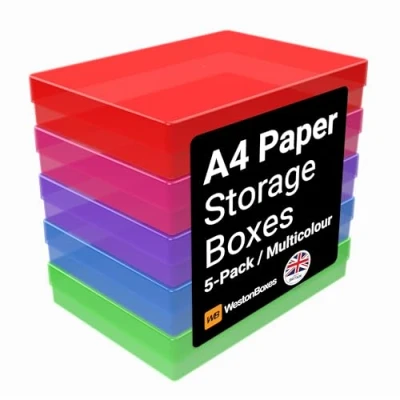 Afbeelding van WestonBoxen A4 plastic opbergdozen met deksels voor kunstenaarsbenodigdheden, papier en karton 3,6 liter inhoud (Meerkleurig/Transparant)
