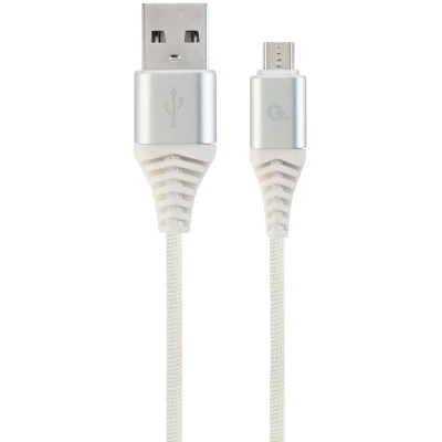 Afbeelding van Premium micro USB laad &amp; datakabel &#039;katoen&#039;, 2 m, zilver/wit