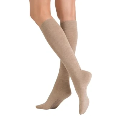 Afbeelding van Hudson Relax Woolmix Clima Kniekousen voor dames, drukvrije tailleband, beigemeld. 0723 liter, 35 38 EU