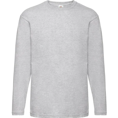 Afbeelding van Fruit Of The Loom Heren Valuegewicht T shirt met ronde hals en lange mouwen (Heather Grijs)