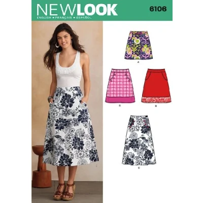 Afbeelding van New look naaipatroon 6106: Misses&#039; Rokken, Maat A(10 12 14 16 18 20 22)