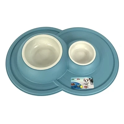 Afbeelding van Happy Pet Mad About Pets Voerbak / Drinkbak Volcano Dubbel Lichtblauw 49X33X6 CM 230/600 ML