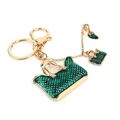 Afbeelding van Handtas decoratie sleutelhanger met kwastjes strass kristal hoge hakken hanger portemonnee groen