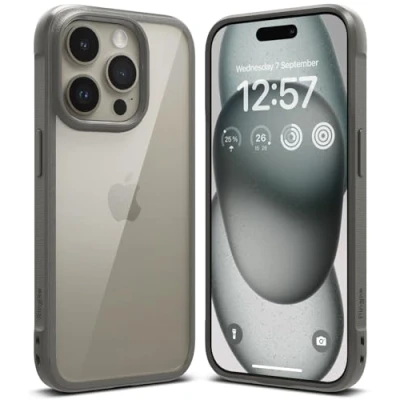 Afbeelding van Ringke Fusion Bold Compatibel met iPhone 15 Pro Case, Stevige Grip Minimale Vergeling Helder Harde Achterkant Schokbestendige Bumper Cover Gray