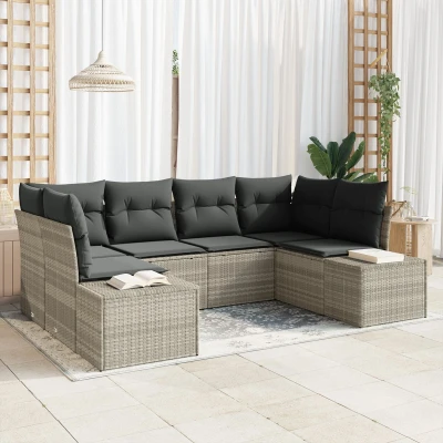 Afbeelding van vidaXL 6 Stuks Tuin Sofa Set met Kussens Lichtgrijs Poly Rattan