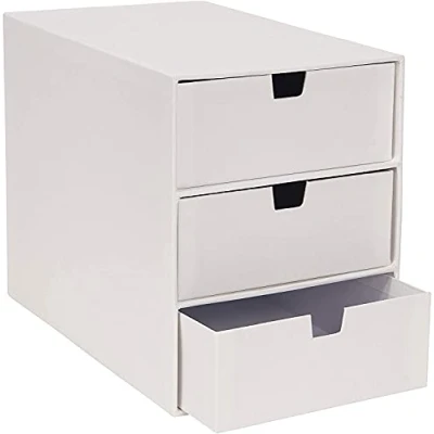 Afbeelding van BIGSO BOX OF SWEDEN Ladenbox voor documenten en kantoorbenodigdheden, bureau organizer met 3 laden, opbergsysteem van vezelplaat papier, wit karton