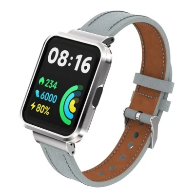 Afbeelding van Leren band met case Grijs Xiaomi Redmi Watch 2 (Lite)