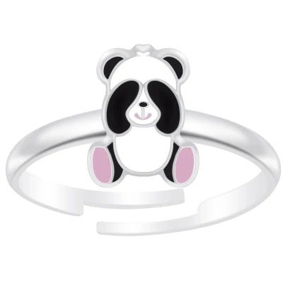 Afbeelding van JoyS Zilveren Panda ring verstelbaar met roze voetjes voor kinderen