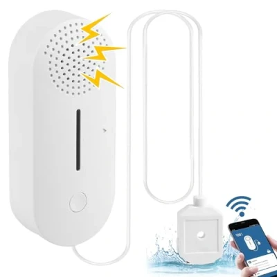 Afbeelding van Nizirioo Waterdetector met wifi alarm en waterniveausensor, 100 dB luidruchtige watersensor op batterijen, compatibel Tuya Smart Life app, voor keukens, kelders, gootstenen, vloeren