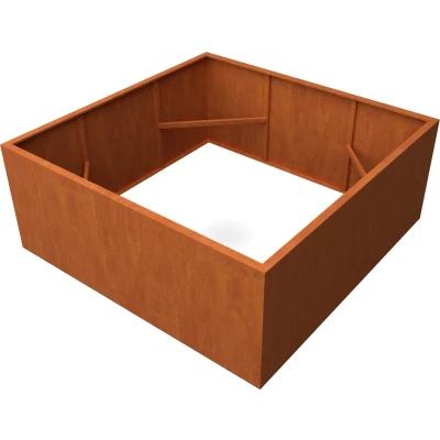 Afbeelding van Plantenbak Artesa Cortenstaal 2000x2000x800mm (LxBxH) Materiaaldikte 2mm. Voorzien van verstevigingskokers aan de binnenkant. Zonder bodem. Omplooi bovenrand 50mm.