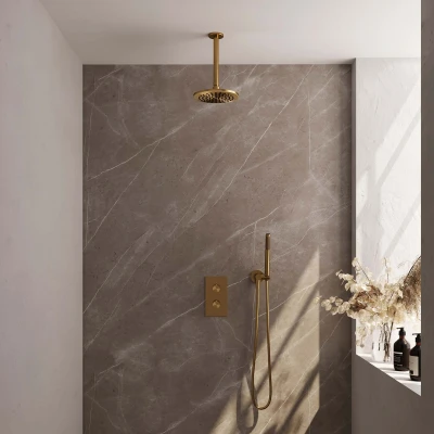 Afbeelding van Brauer Gold Edition Regendoucheset inbouw hoofddouche 20cm plafondarm 2 functies inclusief inbouwdeel handdouche Staaf 1 stand PVD