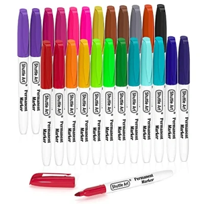 Afbeelding van Shuttle Art permanente markers, 24 kleuren fijne punt diverse marker set, werkt op kunststof, hout, steen, metaal en glas voor Doodling, kleuren, markering