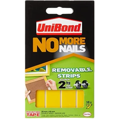 Afbeelding van Unibond 781739 No More Nails plakstrips, ultra sterk, verwijderbaar, doorschijnend, 10 stuks