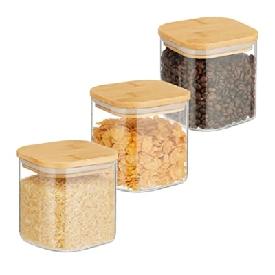 Afbeelding van Relaxdays voorraadpot met deksel set van 3 muesli bewaarpot 600 ml glazen opbergpot