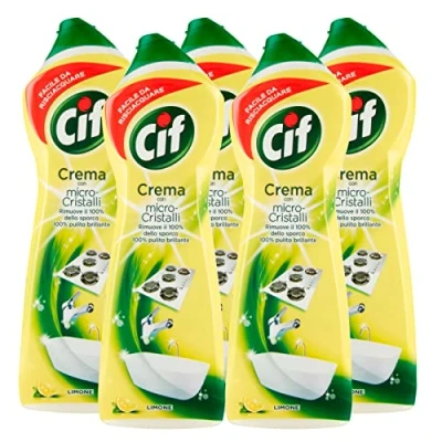 Afbeelding van 5 x Cif reinigingscrème voor verschillende oppervlakken met microkristallen citroengeur, 100% glanzend, flessen à 750 ml