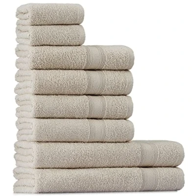 Afbeelding van Tuiste Set van 8 handdoeken, 2 badhanddoeken, 4 gastendoekjes, zacht en absorberend, 100% katoen, zeer voelt aan, zandbeige