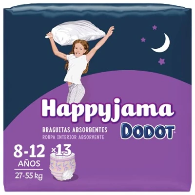 Afbeelding van Dodot HappyJama luiers voor meisjes, 8 12 jaar, 13 stuks, 27 55 kg, lekvrij, s nachts